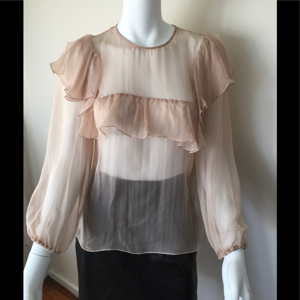 NWT Rochas sheer silk blouse w/ ruffle